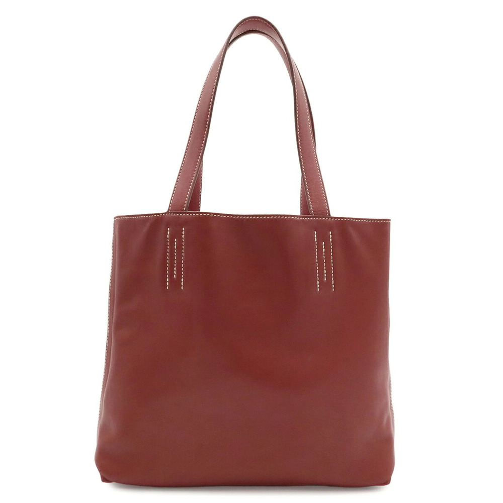 HERMES Double Sens 28 Tote Bag, Reversible, Veau Sikkim Leather, Rouge H, Ros...